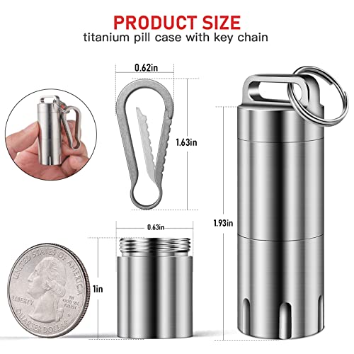 Titanium Small Pill Holder Keychain, TISUR Portable Pill Case Waterproof Pocket Pill Box Container Carrier to Hold Pills, Vitamins, Fish Oil, Supplements