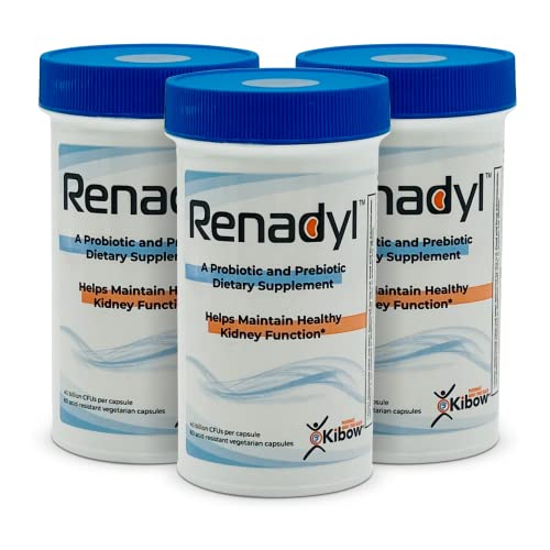 Kibow Renadyl™- All-Natural Probiotic Best Kidney Supplement - 3 Bottles, Acid- Resistant Capsules, Vegetarian, Non-GMO, Sugar-Free, Direct from Biotech, The Manufacturers of Renadyl™