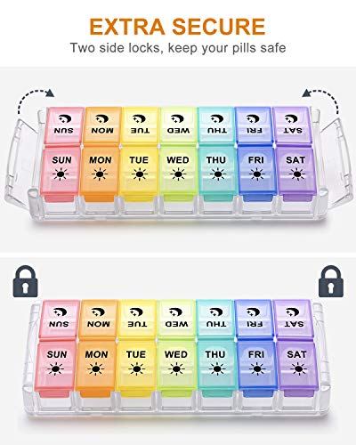 Pill Organizer 2 Times a Day, Fullicon Quick Fill Large Weekly AM PM Pill Box, Medicine Organizer 7 Day, Daily Pill Cases - Rainbow (Patent Registered)