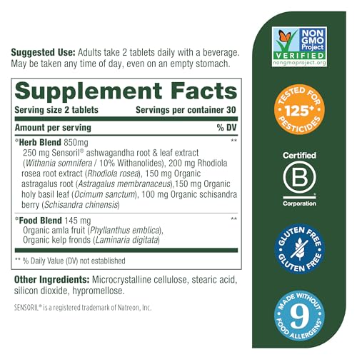 MegaFood Stress Protect with Ashwagandha & Herb Blend -Supports Healthy Stress Response - Rhodiola Root, Vegetarian, Non-GMO, Gluten-Free - Made Without 9 Food Allergens - 60 Tabs (30 Servings)