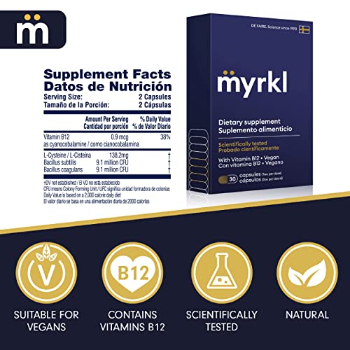 Myrkl Unique Pre-Drinking Supplement for Liver Health Support, Helps Morning Energy with High-Performing Probiotic, L Cysteine & Vitamin B12, Social Evening, Party & Vacation Essentials, 30 Capsules