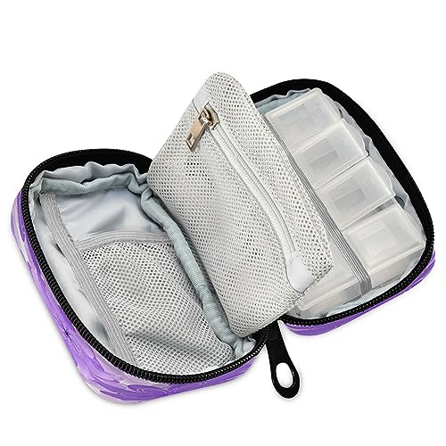 Kigai Purple Floral Pill Case, Portable Weekly Daily Pill Case Bag Organizer with Zipper for Vitamins Medicine Supplements Travel Family Business