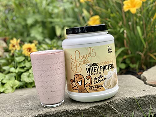 Laurel's Organic Vanilla Whey Protein Powder for Shakes, Smoothies, & Baking – Low Sugar Protein Powder – Non GMO & Gluten Free – 30 Servings (2 lbs.)