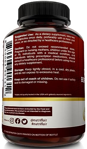 NutriFlair Ceylon Cinnamon, Berberine HCL, Chromium, Black Pepper Extract (Made with True Ceylon Cinnamon) - 1200mg per Serving, 120 Capsules - Best Glucose Metabolism and Antioxidant Combo Pills