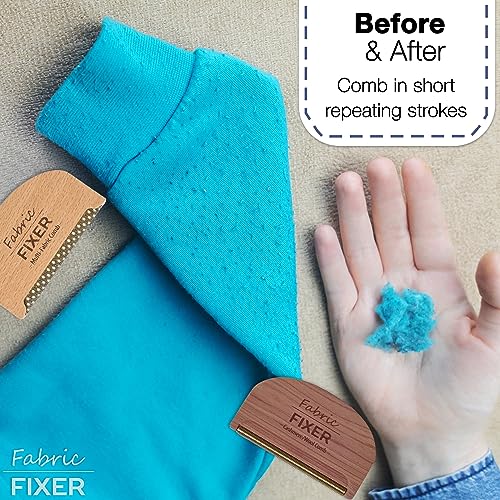 Cashmere Pill Remover Comb & Multi Fabric Shaver Depilling Sweater Fuzz Comb Set (Cedar & Beech Wood) Wool Pilling Remover for Delicate Clothing Fabrics, Furniture, Pillows, Sheets by Fabric Fixer