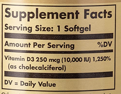 Solgar Vitamin D3 (Cholecalciferol) 250 MCG (10,000 IU), 120 Softgels - Helps Maintain Healthy Bones & Teeth - Immune System Support - Non GMO, Gluten/ Dairy Free - 120 Servings