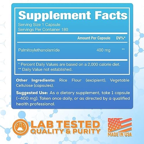 HARVEST NATURALS Palmitoylethanolamide Capsules | Pea 400mg | 180 Pill Count | Promotes Natural Inflammation & Pain Management | Lab Tested Ingredients