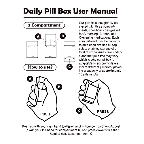 BohoVision Mini Daily Pill Organizer with 3 Large Compartments - Perfect for Travel, Purse, and Pocket - Blind-Friendly Design for Left-Handed Users.