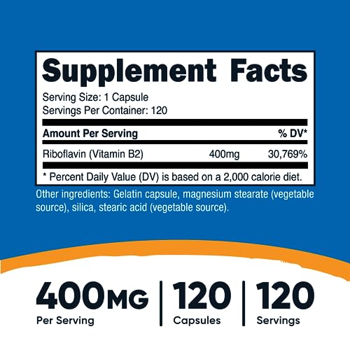 Nutricost Vitamin B2 (Riboflavin) 400mg, 120 Capsules - Gluten Free, Non-GMO