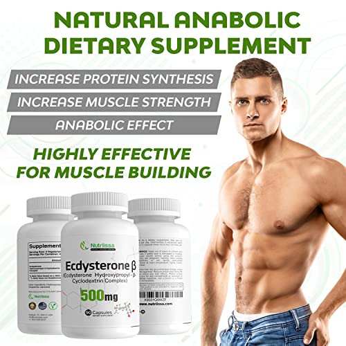 Nutriissa Ecdysterone - Natural Anabolic Dietary Supplement – Clinically Tested Muscle Accelerator Blend w/ 1000mg of Ecdysterone - Promotes Strength, Endurance + Muscle Growth - 90 Veg Caps