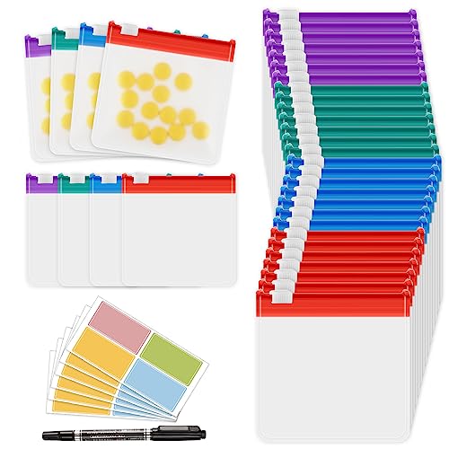 39 Pcs Pill Pouch Bags Set - MARFOREVER Zippered Pill Box Travel Pill Organizer Reusable Ziplock Bags Medicine Organizer Pills Storage 28 Pcs Plastic Pill Bags 10 Sheets Labels and 1 Pc Marker