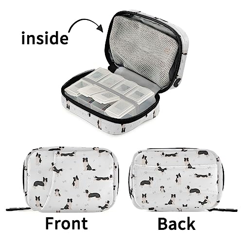 Naanle Border Collie Dog Pill Box 7 Day Pill Case Bag Travel Medicine Pill Case Pill Organizer Bag with Zipper Portable Weekly Case Compact Size for Vitamin Supplement Holder