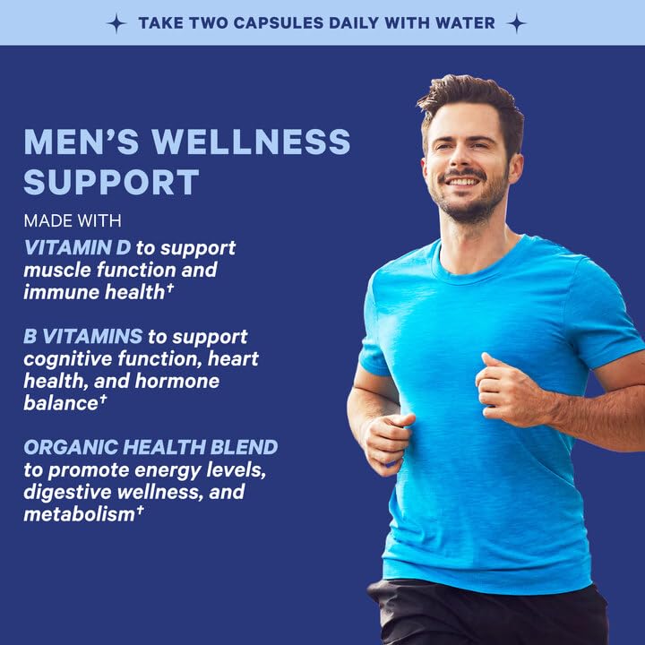 Blue Stork Total Mens Multi, Multivitamin for Men with Organic Health Blend, Vitamin C, D, B12 and Folic Acid to Help Support Energy, Focus and Immune Support - 60 Capsules