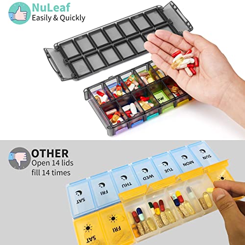 Weekly Pill Organizer 2 Times a Day Large 7 Day Easy Fill 2020 Latest Version NuLeaf AM PM Pill Box Large Daily Pill Cases Medicine Box - Rainbow Black (Patent Registered)