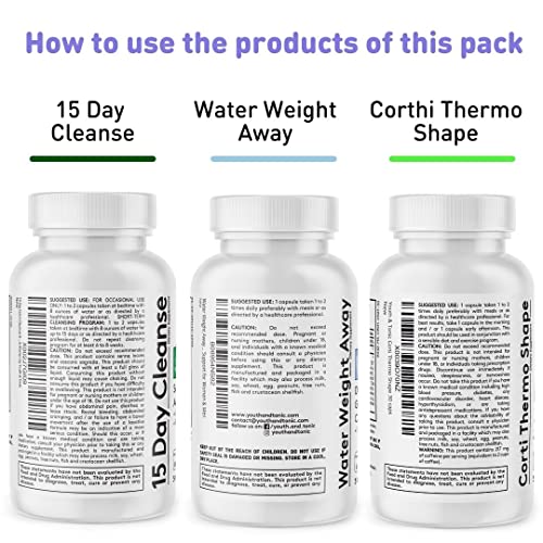 Youth & Tonic 15 Day Cleanse and Detox as Triple Action Diet Pills for Loss of Waste and Body Water Away and Energy Focus Metabolism for Women & Men