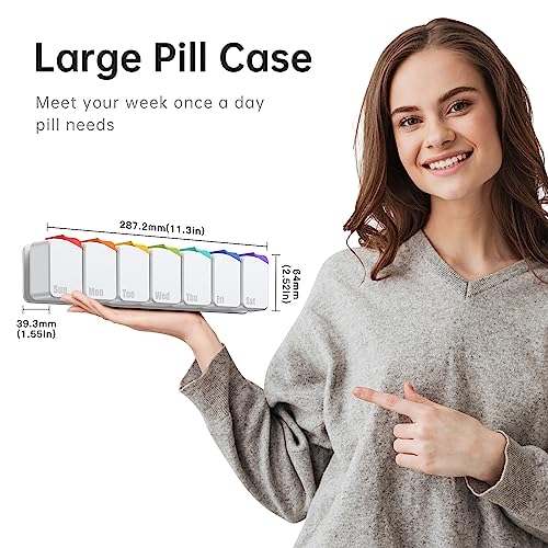 KOVIUU Weekly Pill Organizer, Extra Large Pill Box, Removable Daily Pill Case, Daily Pill Container 7 Day Waterproof, Stickable Medicine Holder Vitamin Case for Elders, Arthrtic Patients, Kids, White