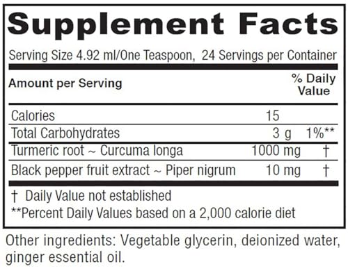 Vitanica, Turmeric Tonic, Non-GMO Liquid Turmeric Curcumin Supplement 1000 mg, with Black Pepper and Ginger, Antioxidant, Vegan, Gluten Free, 4 Ounce