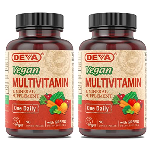 DEVA Vegan Multivitamin & Mineral Supplement - Vegan Formula with Green Whole Foods, Veggies, and Herbs - High Potency - Manufactured in USA and 100% Vegan - 90 Count (Pack of 2)