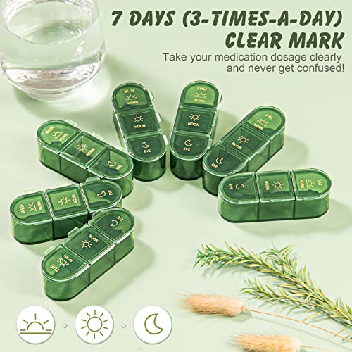 Zonlong Pill Organizer, Weekly Pill Dispensers, 3 Times A Day, 7 Day Pill Box, Large Compartments Travel Pill Container, Moisture-Proof Medicine Dispenser Pill Case for Fish Oil Vitamins (Dark Green)