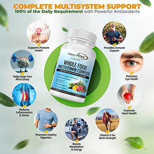 MoxyVites Mens Multivitamins - Daily Mens Vitamins with 44 Organic Whole Food - Multivitamin for Men with Iron & Fermented Nutrients - Vegan Daily Vitamin for Men with B-Complex, Probiotics, Omegas