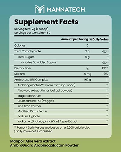 Immune Support Supplement, Mannatech Ambrotose Life (Powder) 100g, Supports Cell-to-Cell Communication and a Healthy Immune Defense, with Manapol Powder Pure 100% Natural Aloe Vera Supplement