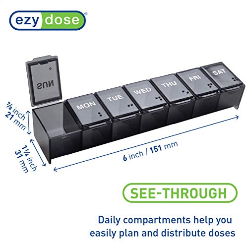 EZY DOSE Weekly (7-Day) Pill Organizer, Vitamin Planner, And Medicine Box, Large Compartments, Black, Made in The USA