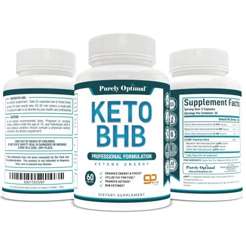 Purely Optimal Premium Keto Diet Pills Utilize Fat for Energy with Ketosis - Boost Energy & Focus, Manage Cravings, Support Metabolism - Keto Bhb Supplement for Women & Men - 30 Days Supply