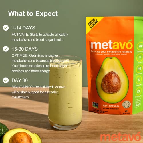 Metavo Metabolism Smoothie Mix - Energy Support Supplement - Curb Sugar Cravings - Made with Avocado Based AvoB & Chromium - Great Tasting Avocado Flavor - 20 Servings - 1 Count