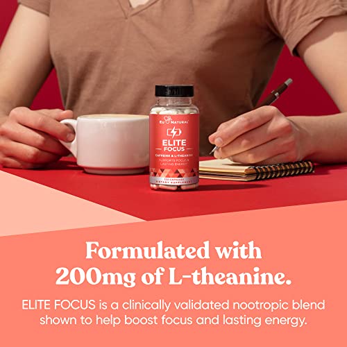 Elite Caffeine with L-Theanine – Jitter-Free Focused Energy Pills – Natural Nootropic Stack for Smart Cognitive Performance – 120 Soft Capsules