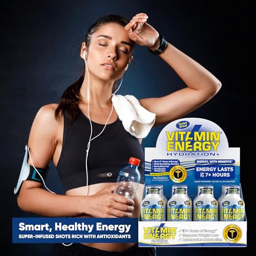 Vitamin Energy Hydration+ Energy Drink Shots, Blue Raspberry Flavor, Up to 7+ Hours of Energy, 1.93 Fl Oz, 48 Count