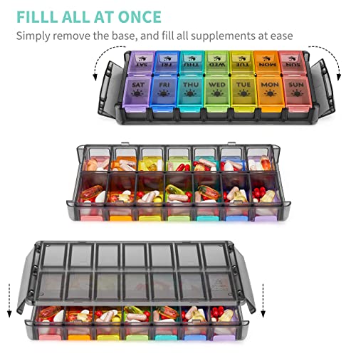 Weekly Pill Organizer 2 Times a Day Large 7 Day Easy Fill 2020 Latest Version NuLeaf AM PM Pill Box Large Daily Pill Cases Medicine Box - Rainbow Black (Patent Registered)