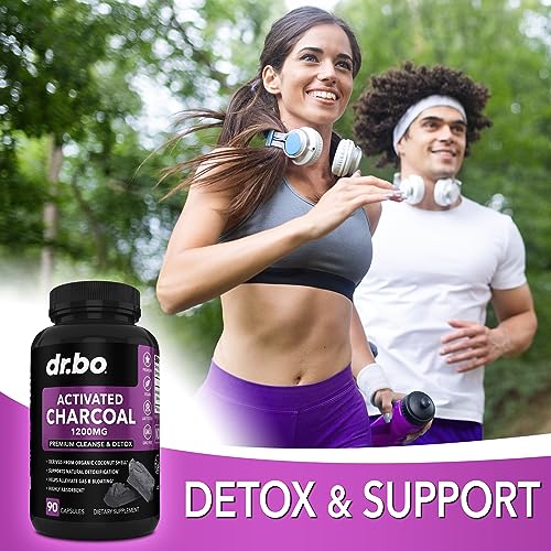 Activated Charcoal Capsules Cleanse Detox - 1200mg Organic Coconut Charcoal Pills for Stomach Gas and Bloating Relief for Men Women Kids - Active Charcoal Capsules Powder Binder Supplements for Gut