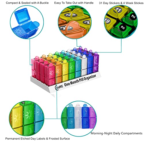 Monthly Pill Organizer, CAidRE 30 Day Pill Organizer 2 Times a Day, One Month Pill Box Organizer 2 Times a Day, 31 Day Pill Organizer AM PM, Weekly Pill Holder for Fish Oil, Vitamins, Supplements