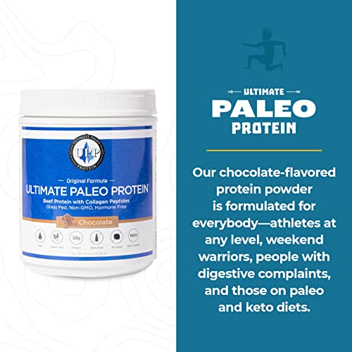 Ultimate Paleo Protein Powder | Premium Grass Fed Beef Protein with Collagen Peptides | Paleo Friendly, Gluten Free, Keto Friendly, No Artificial Sweeteners or Preservatives - Chocolate, 30 Servings