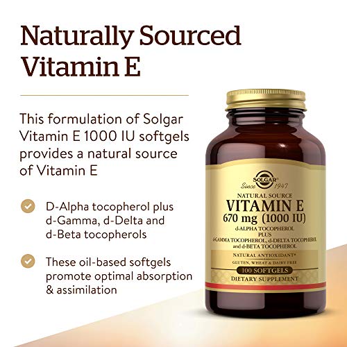 Solgar Vitamin E 670 mg (1000 IU), 100 Mixed Softgels - Natural Antioxidant, Skin & Immune System Support - Naturally-Sourced Vitamin E - Gluten /Dairy Free - 100 Servings