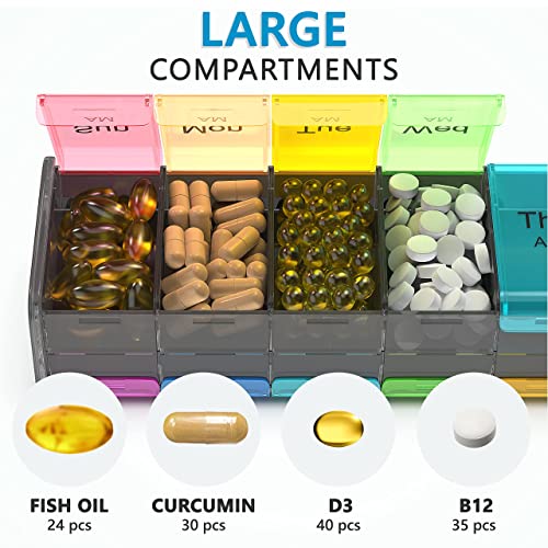 Extra Large Pill Organizer- XXL Pill Box 7 Day - Weekly Pill Organizer with AM PM Large Compartments Big Pill Case for Supplements Jumbo Pill Holder for Vitamins Huge Medicine Organizer 2 Times a Day