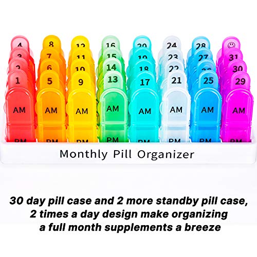 Daviky Monthly Pill Organizer 2 Times a Day, 30 Day Pill Box AM PM, One Month Pill Box Organizer AM PM, 31 Day Pill Organizer Twice a Day AM PM to Hold Vitamins, Supplements and Medication