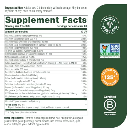 MegaFood Men's Advanced Multivitamin for Men - Doctor -Formulated - Choline, Vitamin B12, Vitamin D, Vitamin C & Zinc - Brain Health & Immune Support - Non-GMO - Vegetarian - 120 Tabs (60 Servings)