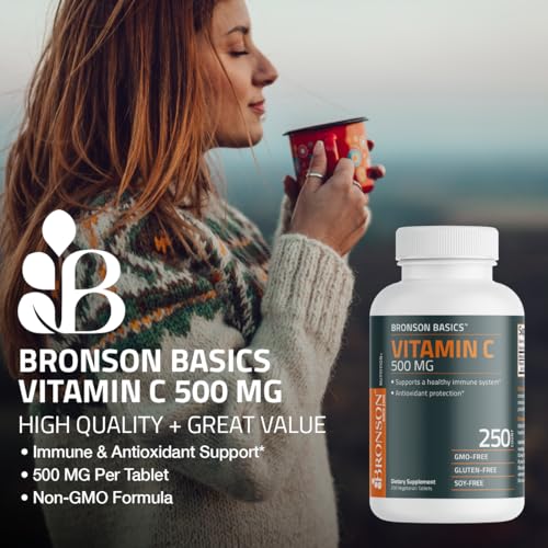 Bronson Vitamin C 500 MG Supports a Healthy Immune System & Antioxidant Protection, Non-GMO, 250 Vegetarian Tablets