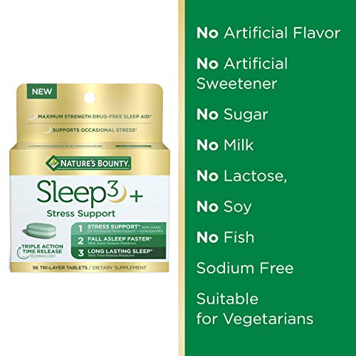 Nature's Bounty Stress Support Melatonin by Sleep3, 10mg, Tri-Layered Tablets, 56 Count