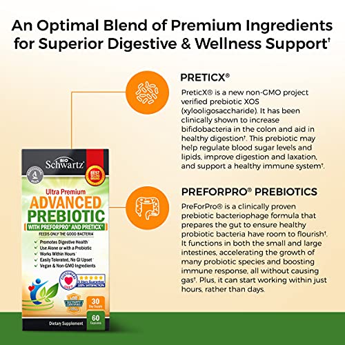 Prebiotics for Advanced Gut Health - Immune System Support & Dietary Fiber - Fuels Good Bacteria Growth to Promote Digestive Health - Gas & Digestion Support - Probiotics for Men & Women - 60 Capsules