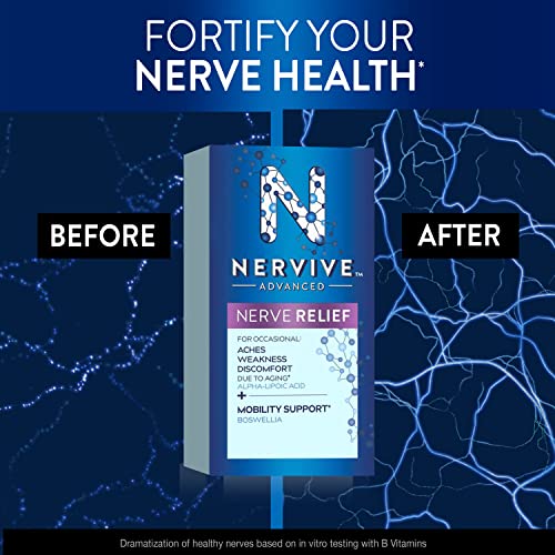 Nervive Advanced Nerve Relief + Mobility, with Alpha Lipoic Acid to Help Reduce Nerve Aches, Weakness, & Discomfort*† and Boswellia to Promote Mobility*, Vitamins B12,B6,B1, 30 Tablets