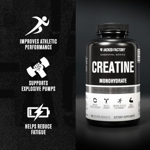 Jacked Factory Creatine Monohydrate Capsules - Creatine Supplement for Muscle Growth, Increased Strength, Enhanced Energy Output and Improved Athletic Performance - 150 Capsules