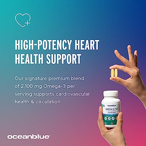 Oceanblue Professional Omega-3 2100 – 180 ct – Triple Strength Burpless Fish Oil Supplement with High-Potency EPA, DHA, DPA and Vitamin D3 – Wild-Caught – Vanilla Flavor (90 Servings)