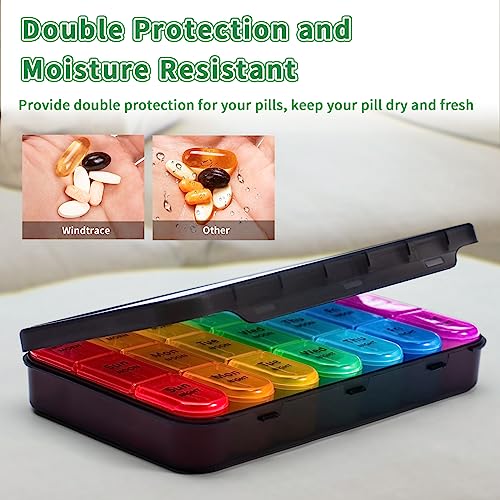 Windtrace Pill Organizer 3 Times a Day, Weekly Pill Organizer 3 Times a Day，Large Pill Box 7 Day,Pill Case with Moisture-Proof Design,Medication Organizer to Hold Vitamins,Supplements,Fish Oil