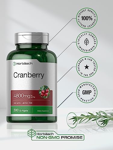 Cranberry Supplement | 4800mg | 300 Softgels | Non-GMO and Gluten Free Cranberry Pills from Concentrate Extract | by Horbaach