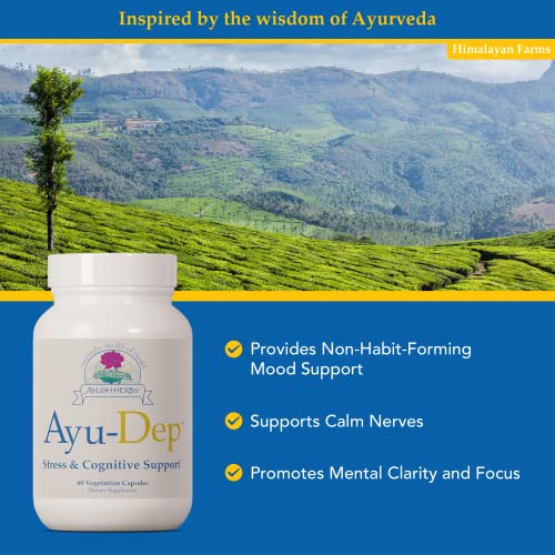 Ayush Herbs Ayu-Dep, Ayurvedic Capsules for Stress and Cognitive Support, All-Natural Mood-Booster Supplements for Men and Women, 60 Capsules