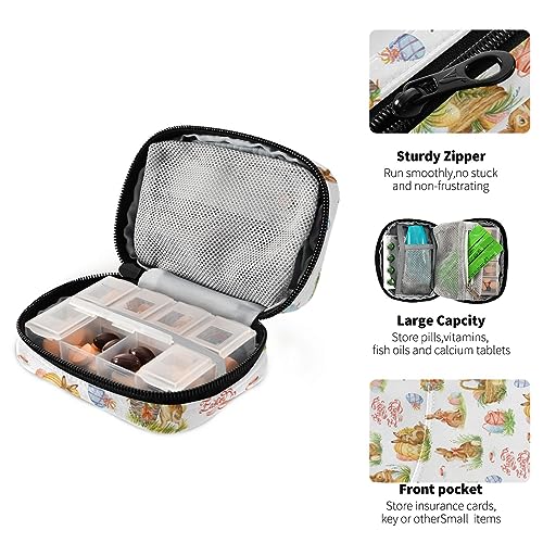 Easter Eggs Bunnies Travel Pill Organizer Case Small Pill Box for Purse Portable Medicine Organizer Box for Fish Oils Vitamin Holder Supplement Travel Gifts