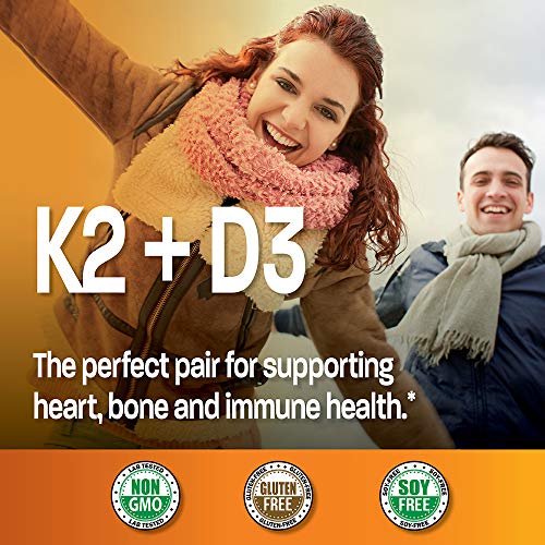 Vitamin K2 (MK7) with D3 Supplement Bone and Heart Health Non-GMO Formula 5000 IU Vitamin D3 & 90 mcg Vitamin K2 MK-7 Easy to Swallow Vitamin D & K Complex, 250 Capsules