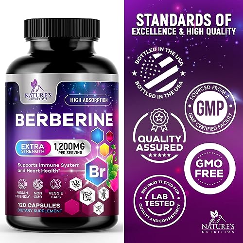 Berberine Supplement 1200mg per Serving - 2 Months Supply - High Absorption Heart Health Support & Immune Support - Berberine Plus - Berberine HCl Supplement Pills, Gluten-Free - 120 Veggie Capsules